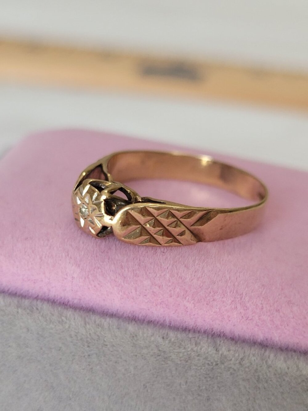 Vintage English Gold Diamond Ring 1985 Birmingham - Picture 6 of 14